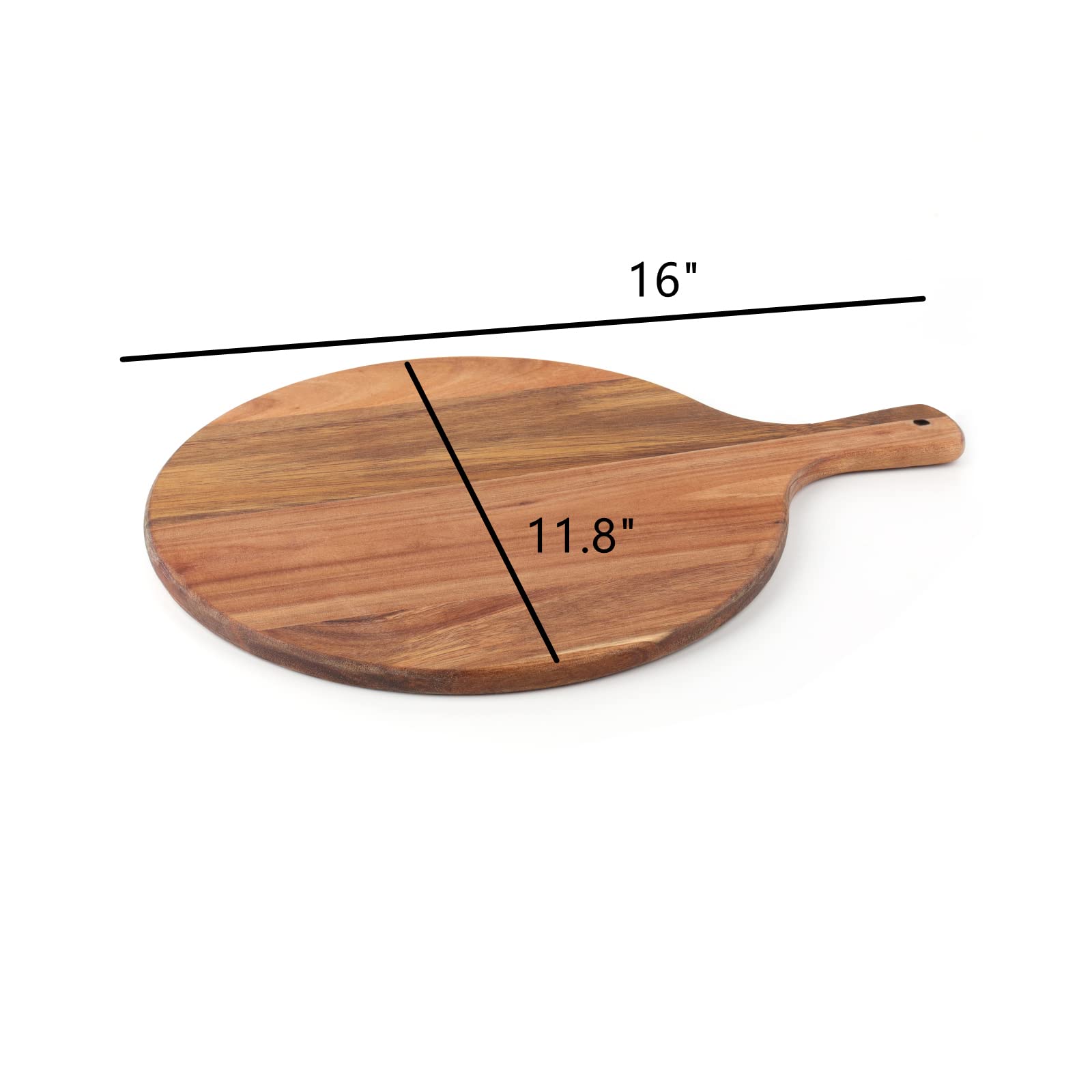 Dicunoy Acacia Wood Pizza Peel, 12" Wooden Cutting Board, Round Charcuterie Board with Handle, Wooden Pizza Paddle, Cheese Paddle Fruit Chopping Board Tray for Bread, Vegetables, RV, Camping