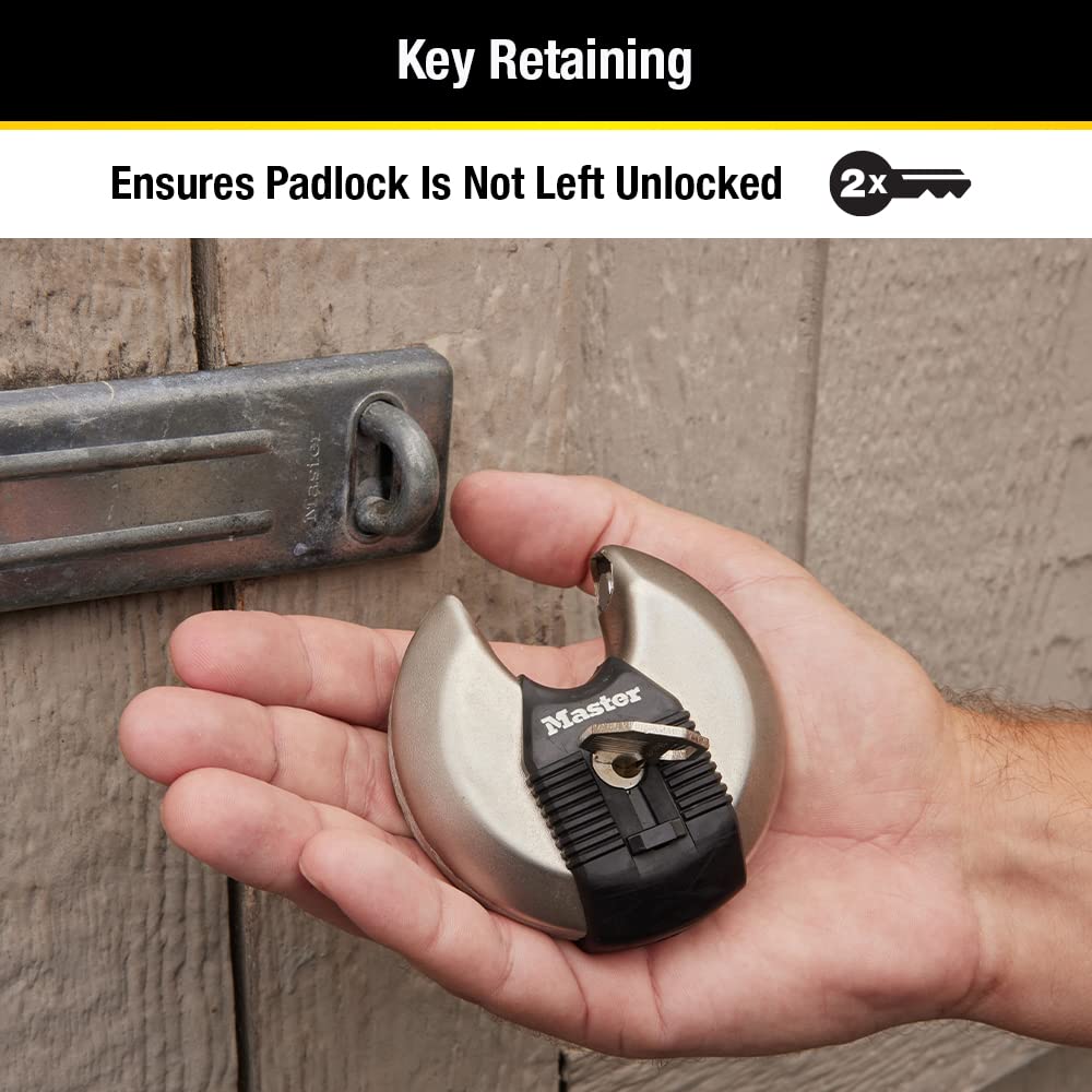 Magnum M50XKADCCSEN Stainless Steel Discus Padlock, Shrouded Shackle 3-1/8-Inch Body, 7/16-Inch Shackle