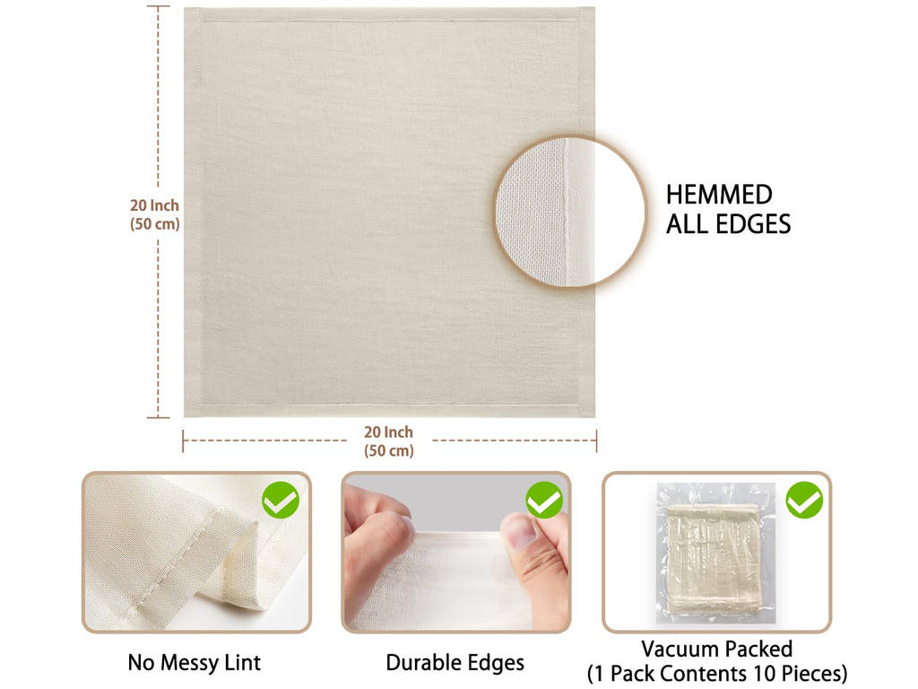 Olicity Cheese Cloths, Grade 100, 20x20Inch Hemmed Cheese Cloth for Straining Reusable, 100% Unbleached Precut Cheesecloth Muslin Cloth for Cooking, Juicing, Baking, Cheese Making - 10 PCS