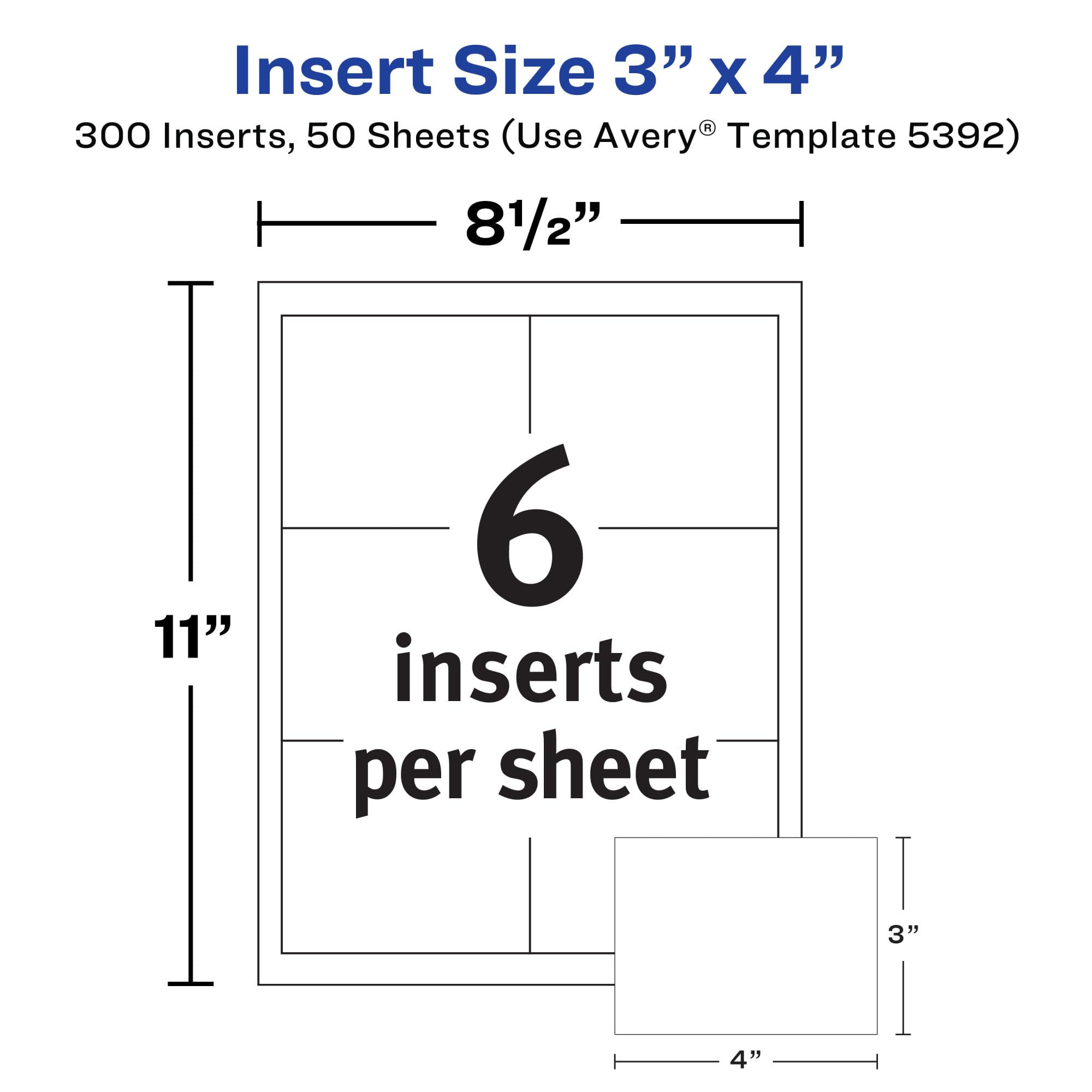 Name Badge Insert Refills, Cardstock, 3" x 4", White