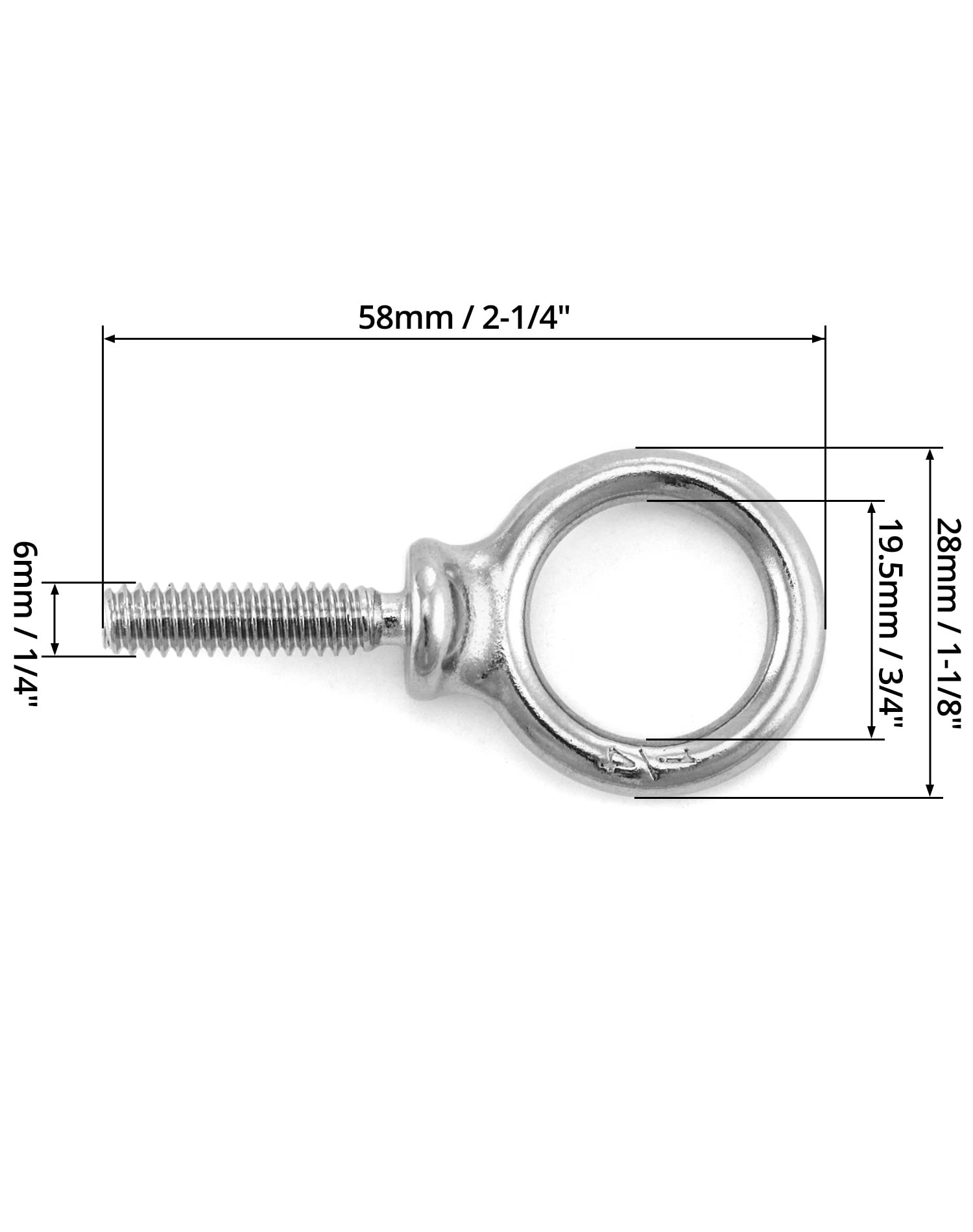QWORK Eye Bolt, 20 Pack 1/4" - 20 x 1" Marine Grade Stainless Steel Lifting Ring Threaded Eyebolts