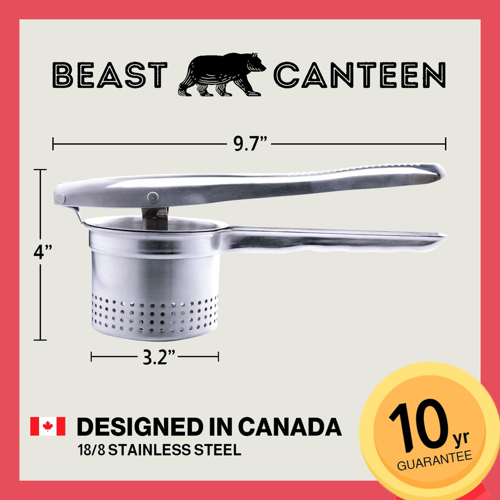 Beast Canteen Potato Ricer - 18/8 Stainless Steel, Silver, Professional Kitchen Tool, Press, Large Masher