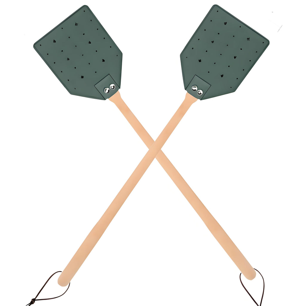 MXDCH Leather Fly Swatter with Long Wooden Handle, Durable Fly Catcher for Indoor & Outdoor Use, Manual Insect Swatter for Wasps, Horseflies, and Spiders with Hanging Rope (2, Green)