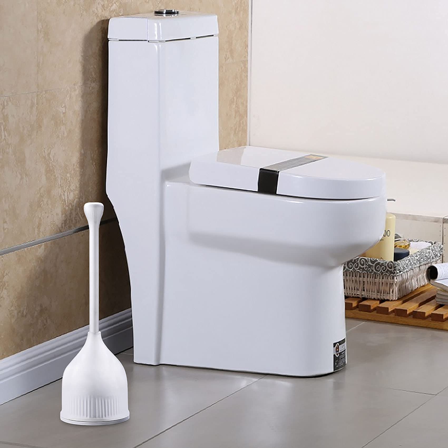 YANXUS Toilet Plunger, Hideaway Toilet Plungers with Caddy, Plungers for Bathroom with Holder, Heavy Duty Toilet Plunger with Holder - White