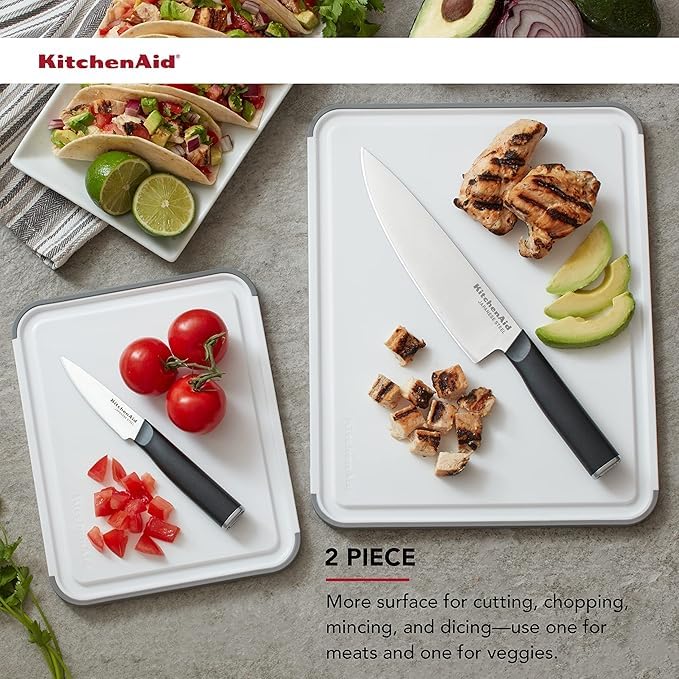 KitchenAid - Cutting Board Set, Durable with Non-Slip Edges & Double-Sided Surfaces, Ideal for Meat, Vegetables, Fruits (Set of 2)