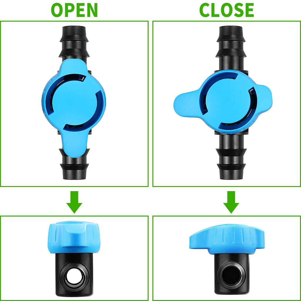 6 Pack Drip Irrigation 1/2 inch Barbed Valve, Drip Line Parts 1/2" Shut Off Valve Fits for 1/2 Inch Drip Irrigation Tubing (.570-.620" ID) for Drip or Sprinkler Systems