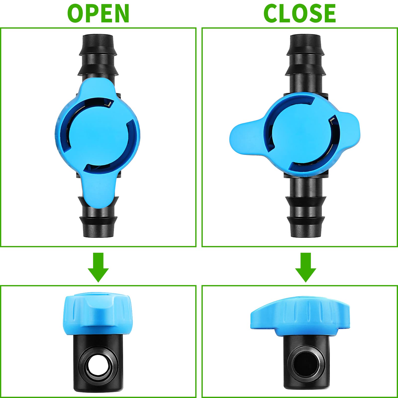6 Pack Drip Irrigation 1/2 inch Barbed Valve, Drip Line Parts 1/2" Shut Off Valve Fits for 1/2 Inch Drip Irrigation Tubing (.570-.620" ID) for Drip or Sprinkler Systems