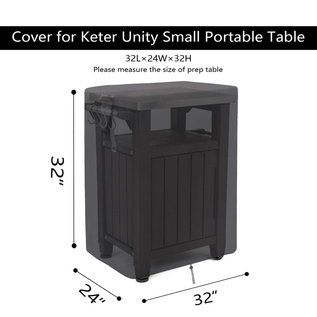 Jungda 32 Inch Outdoor Prep Table Covers for Keter Unity Small Portable Table, Waterproof BBQ Grill Table Cover with Air-Vent Dustproof Anti-UV All Weather Protection