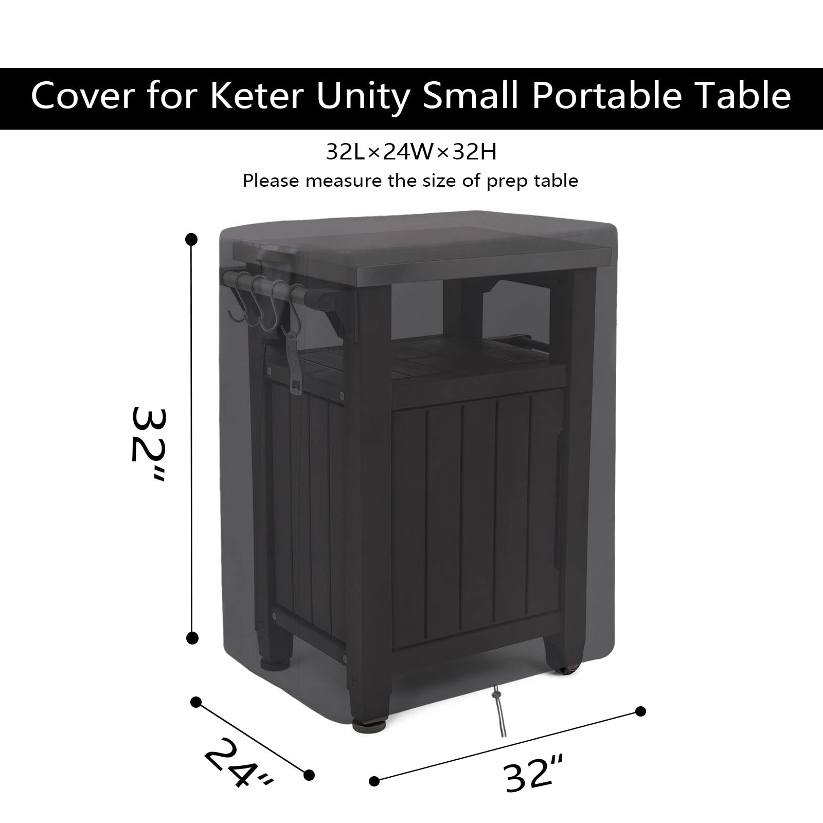 Jungda 32 Inch Outdoor Prep Table Covers for Keter Unity Small Portable Table, Waterproof BBQ Grill Table Cover with Air-Vent Dustproof Anti-UV All Weather Protection