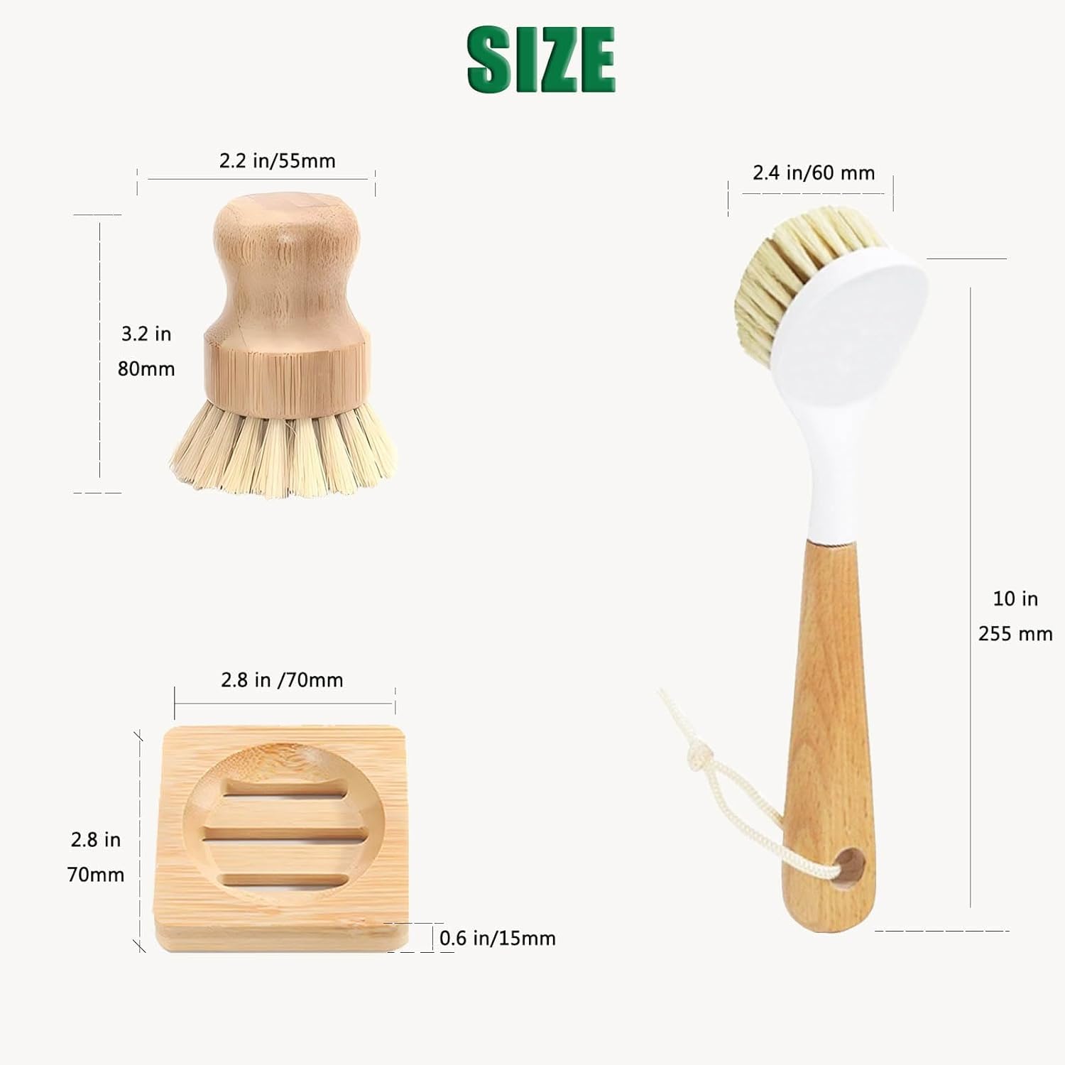 JouiiSiYa Bamboo Vegetable Brush Set, Natural Bristle Dish Brush with Holder, Eco Friendly Soft Dish Scrubber Kitchen Brush for Dishes