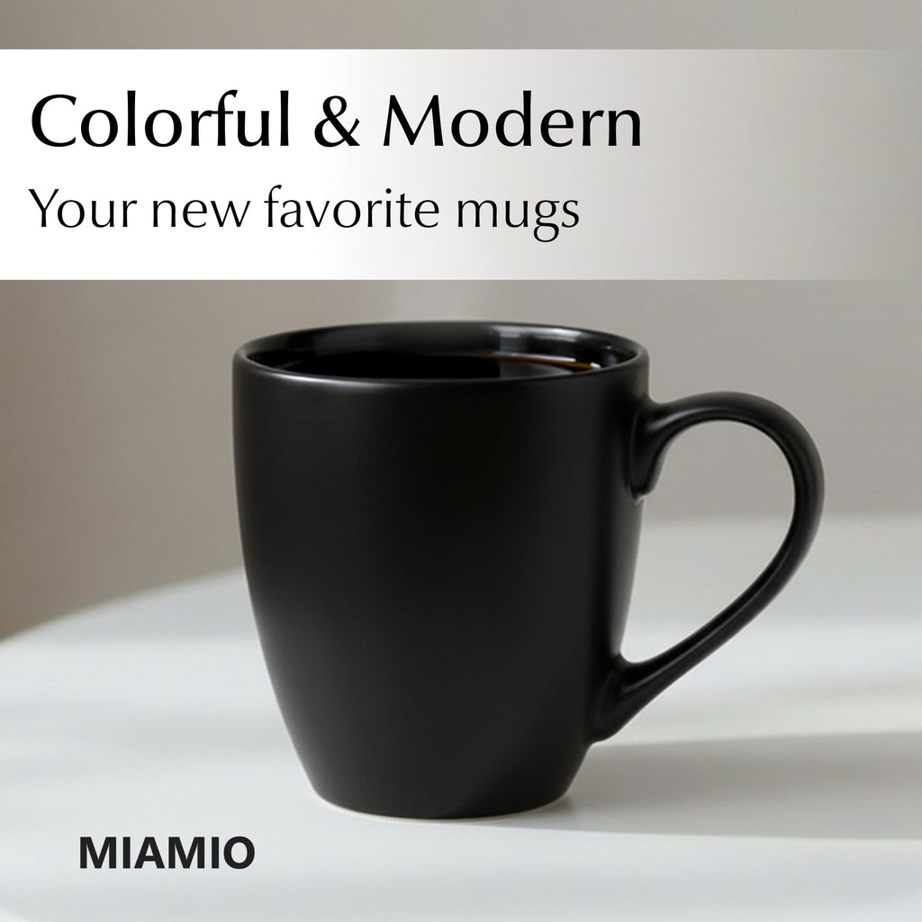 MIAMIO - 6 x 350 ml Stoneware Coffee Mug/Cup Set - Le Papillon Collection (Black)