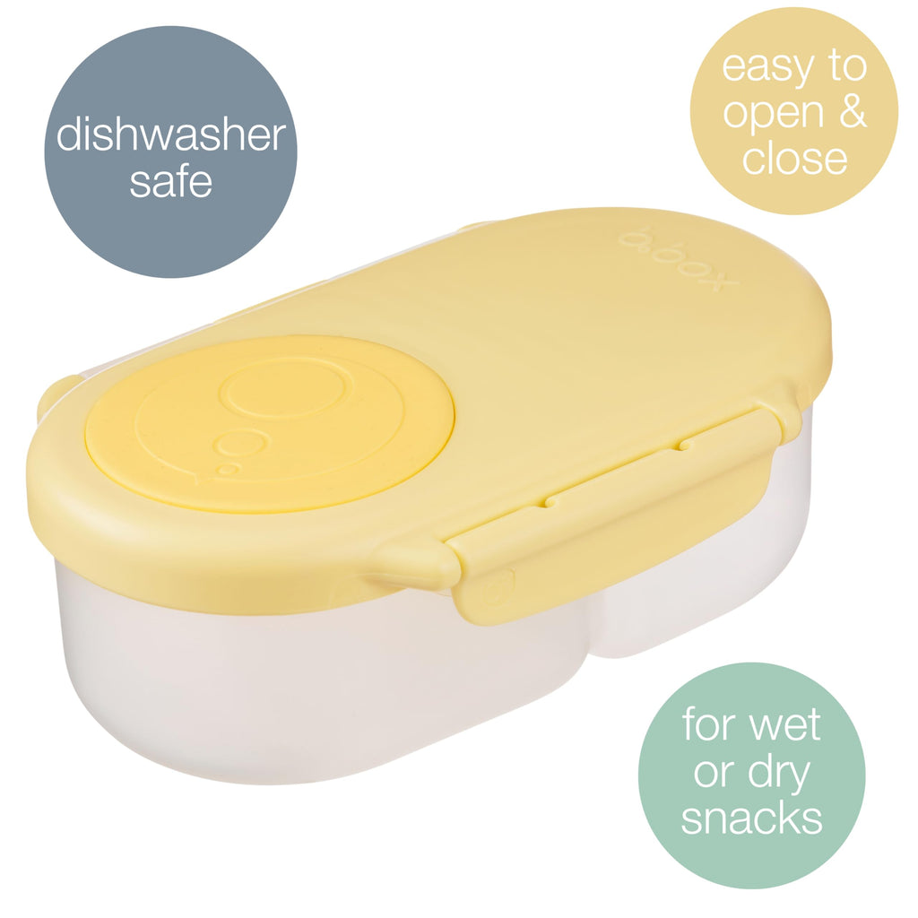 b.box Snack Box for Kids & Toddlers: 2 Compartment Snack Containers, Mini Bento Box, Lunch Box. Leak Proof, BPA Free, Dishwasher Safe. School Supplies. Ages 4 Months+ (Lemon Twist, 12oz Capacity)