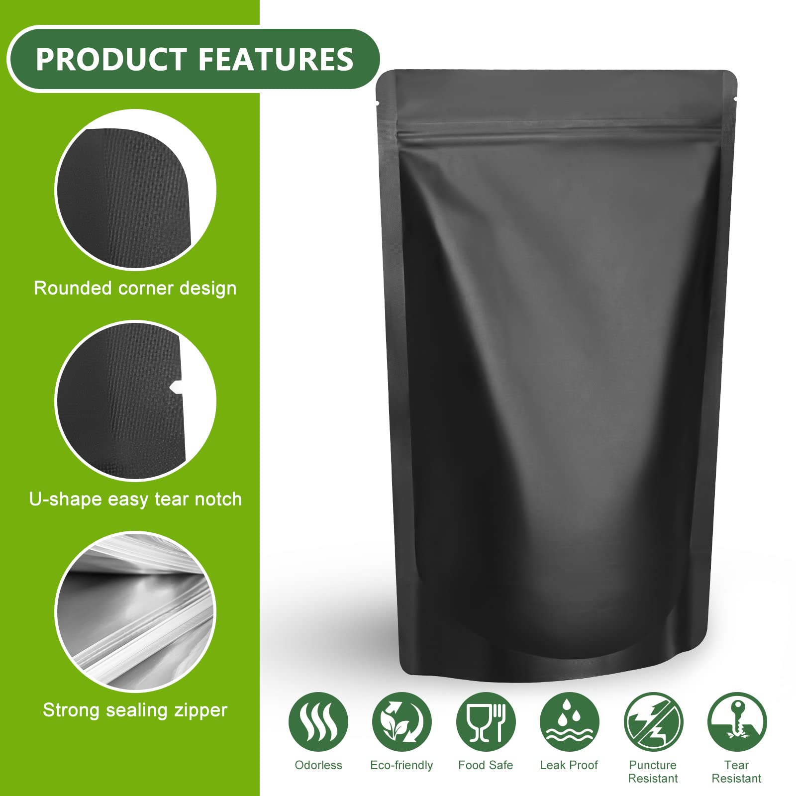 Durimoiy Matte Black Mylar Bags - 7.8x11.7 inches Large Sealable Stand Up Foil Packaging Zipper Pouches for Food Storage