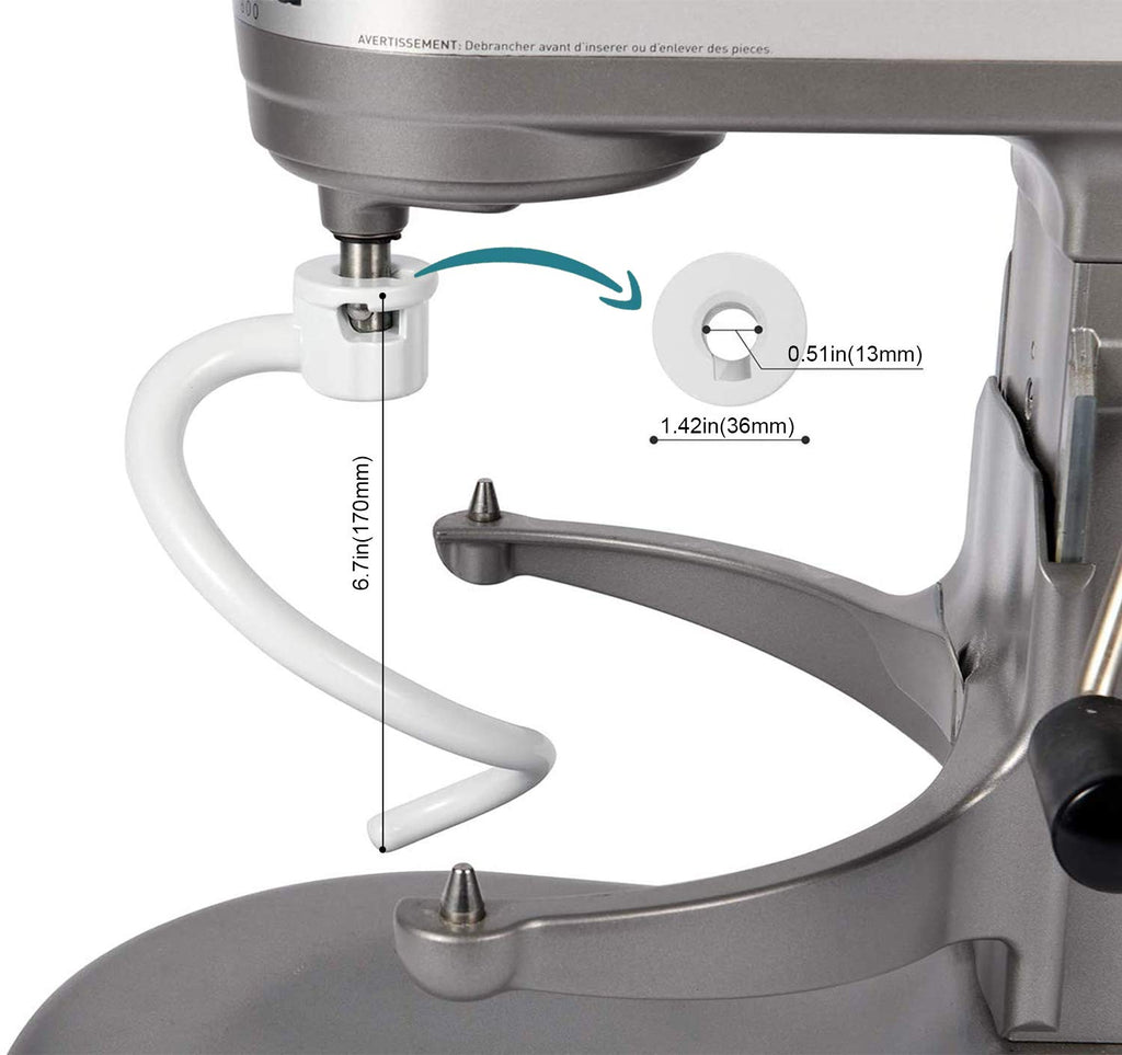 Coated Spiral Dough Hook for KitchenAid 6qt Pro 600 Series Bowl-Lift Stand Mixer - Metal 6 quart Dough Hook Attachment for KP26M1XLC KP26M1X KG25H3X0B KNS256CDH KG25H3XSL KV25G0X KV25G8X KV25H0X etc