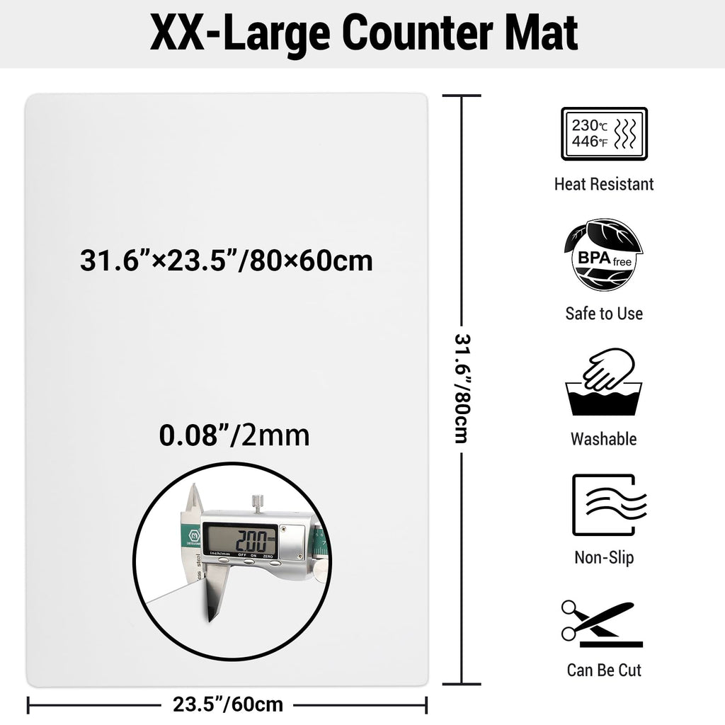 Ewen 31.6x23.5 Inches Silicone Mats for Kitchen Counter, 2MM Thick Extra Large Heat Resistant Bar Mats for Countertop Silicone Mat for Air Fryer, Crafts, Work, Glass Top Stove, Translucent