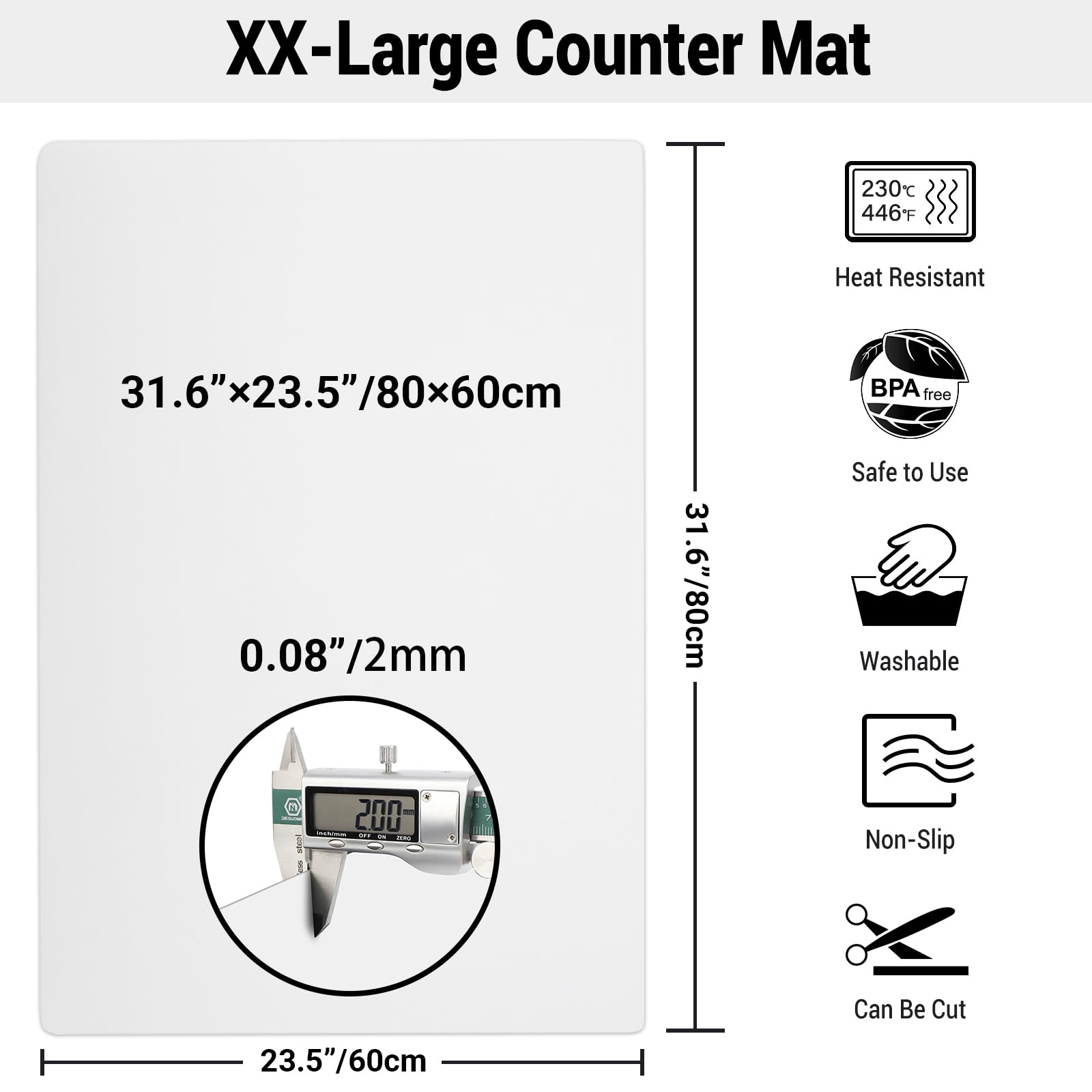 Ewen 31.6x23.5 Inches Silicone Mats for Kitchen Counter, 2MM Thick Extra Large Heat Resistant Bar Mats for Countertop Silicone Mat for Air Fryer, Crafts, Work, Glass Top Stove, Translucent