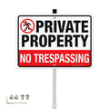 Faittoo No Trespassing Sign Private Property with 36" Stake for Outside, 14"x10" Rust Free Heavy Aluminum, Reflective, Fade Resistant, 2 pre-drilled holes, Includes Matching Screws & Wrench
