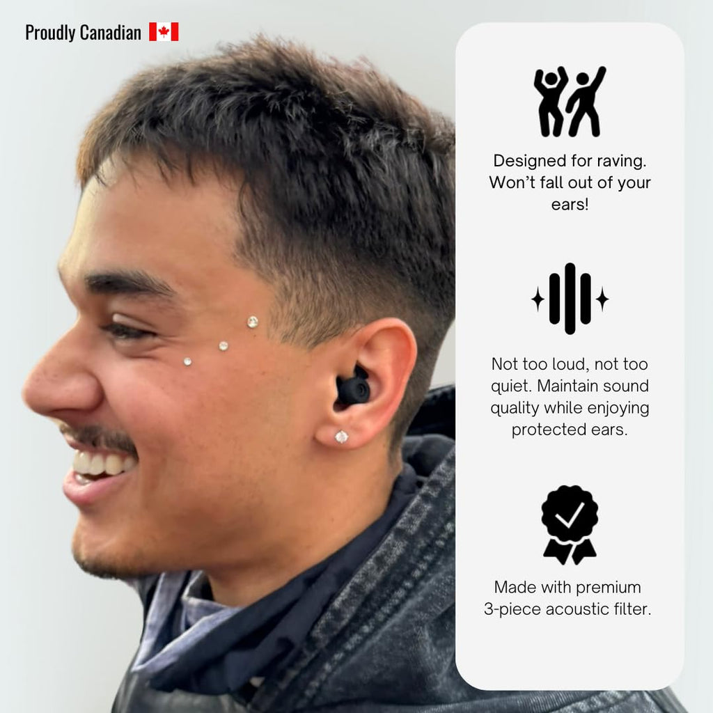 serenesound RAVE High Fidelity Earplugs Made for Raving – Premium Noise Reduction for EDM Festivals, Raves, Concerts, Nightclubs and More (Black)