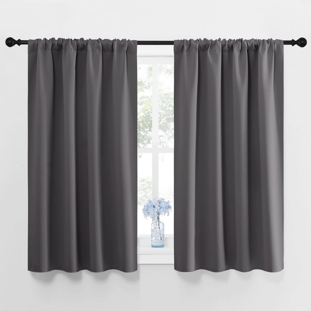 NICETOWN Blackout Curtains 45 Inches Long Thermal Insulated for Bedroom, Room Darkening Window Curtains 2 Panels for Kitchen, Short Drapes Privacy Rod Pocket for Closet/Bunk Bed (W42 x L45, Grey)