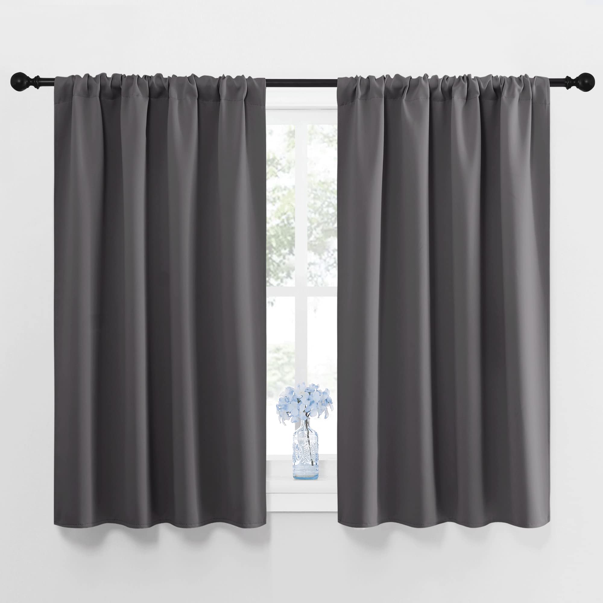 NICETOWN Blackout Curtains 45 Inches Long Thermal Insulated for Bedroom, Room Darkening Window Curtains 2 Panels for Kitchen, Short Drapes Privacy Rod Pocket for Closet/Bunk Bed (W42 x L45, Grey)