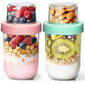 ComSaf Overnight Oats jars with Lids （16oz+4oz 2Pcs）, Dual-Laryer Chia Pudding Jars with Dry and Wet Separation, Yogurt Parfait Contianer for Oatmeal Cereal Nut Fruit, Meal Prep Glass Jars for Salad