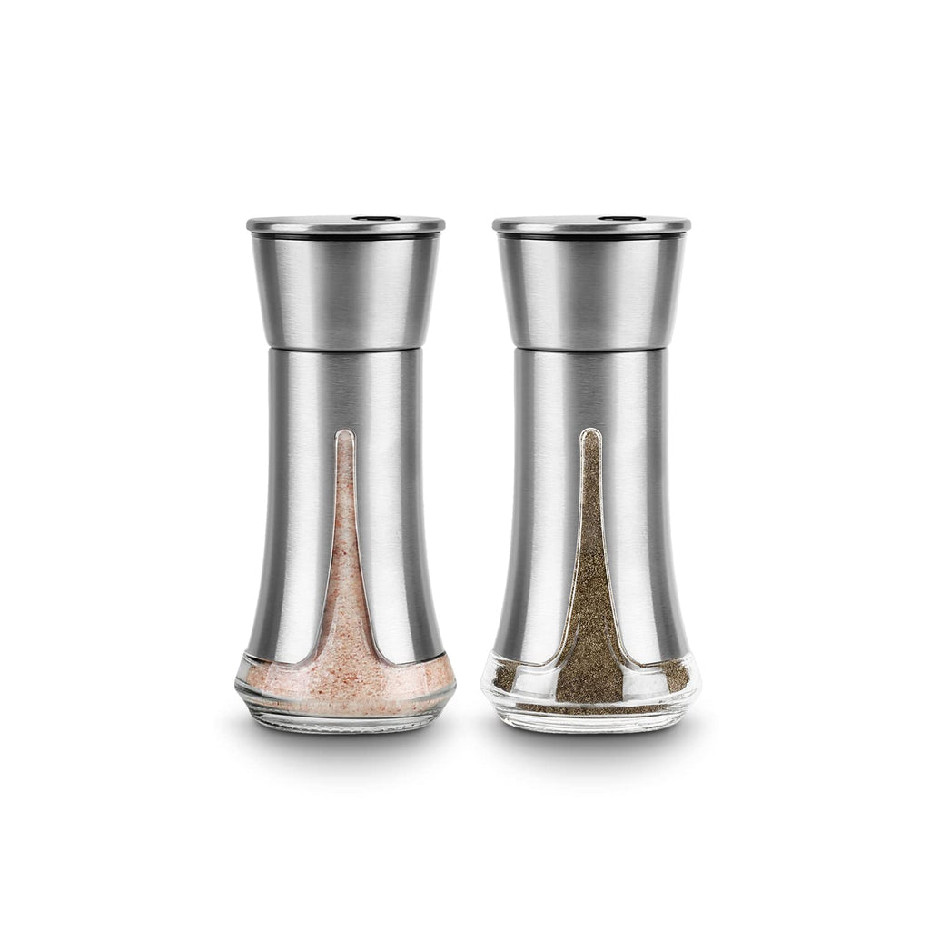 Salt and Pepper Shakers Set by Aelga - Salt Shaker with Adjustable Pour Holes -Stainless Steel Salt and Pepper shakers- Spice Shakers