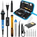 HANDSKIT Soldering Iron Kit, 60W Adjustable Temperature Welding Tool, 5pcs Soldering Iron Tip, Soldering Iron Stand, Desoldering Pump, Tweezers, Solder Wire, Carry Bag