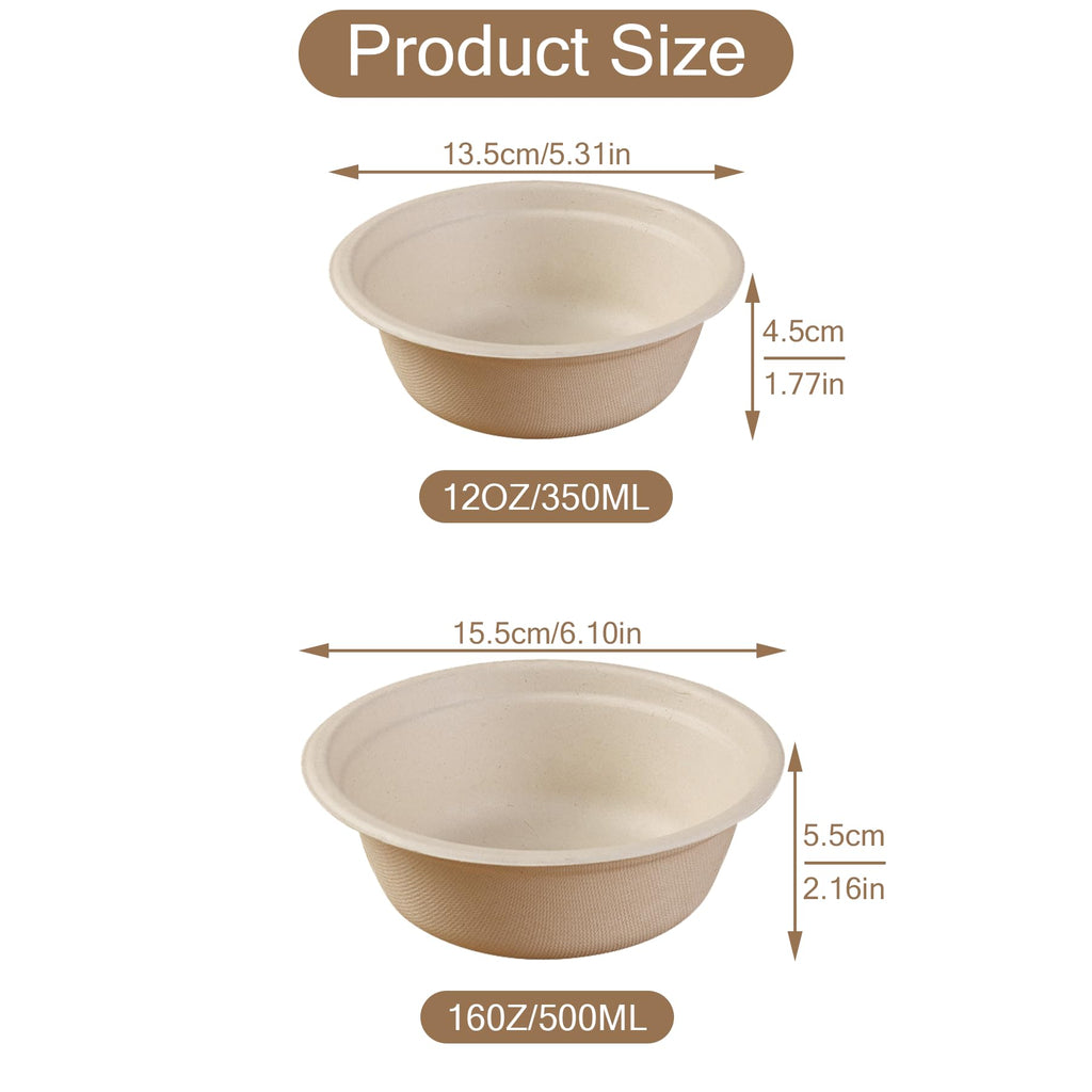 16oz Compostable Paper Bowls,100% Biodegradable Disposable Bowls， Heavy-Duty Soup Bowls，50 Pack Eco-Friendly Salad Bowl for Hot and Cold Food Eco-Friendly Sugarcane Bowls (16oz)
