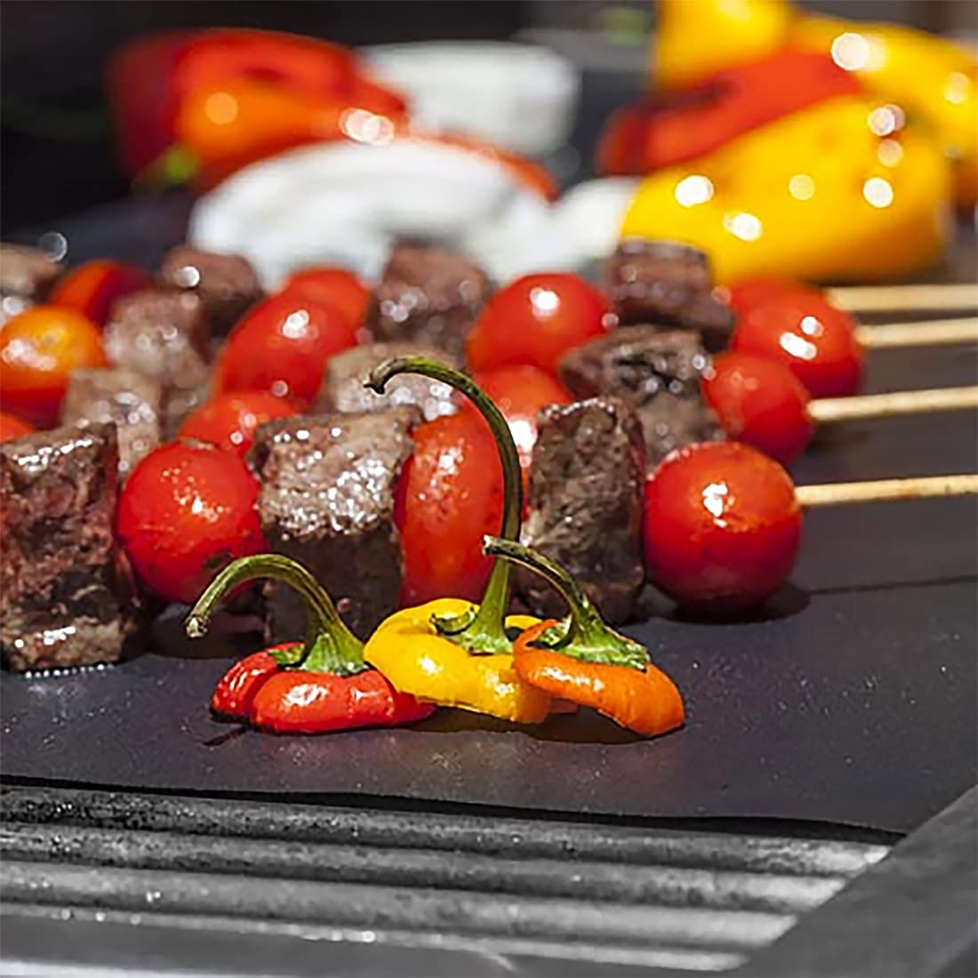 BBQ Grill Mat Set of (6+1) - Non Stick Oven Liner Teflon Cooking Mats - Perfect for Baking on Gas, Charcoal, Oven and Electric Grills - Reusable, Durable, Heat Resistant Barbecue Sheets for Grilling