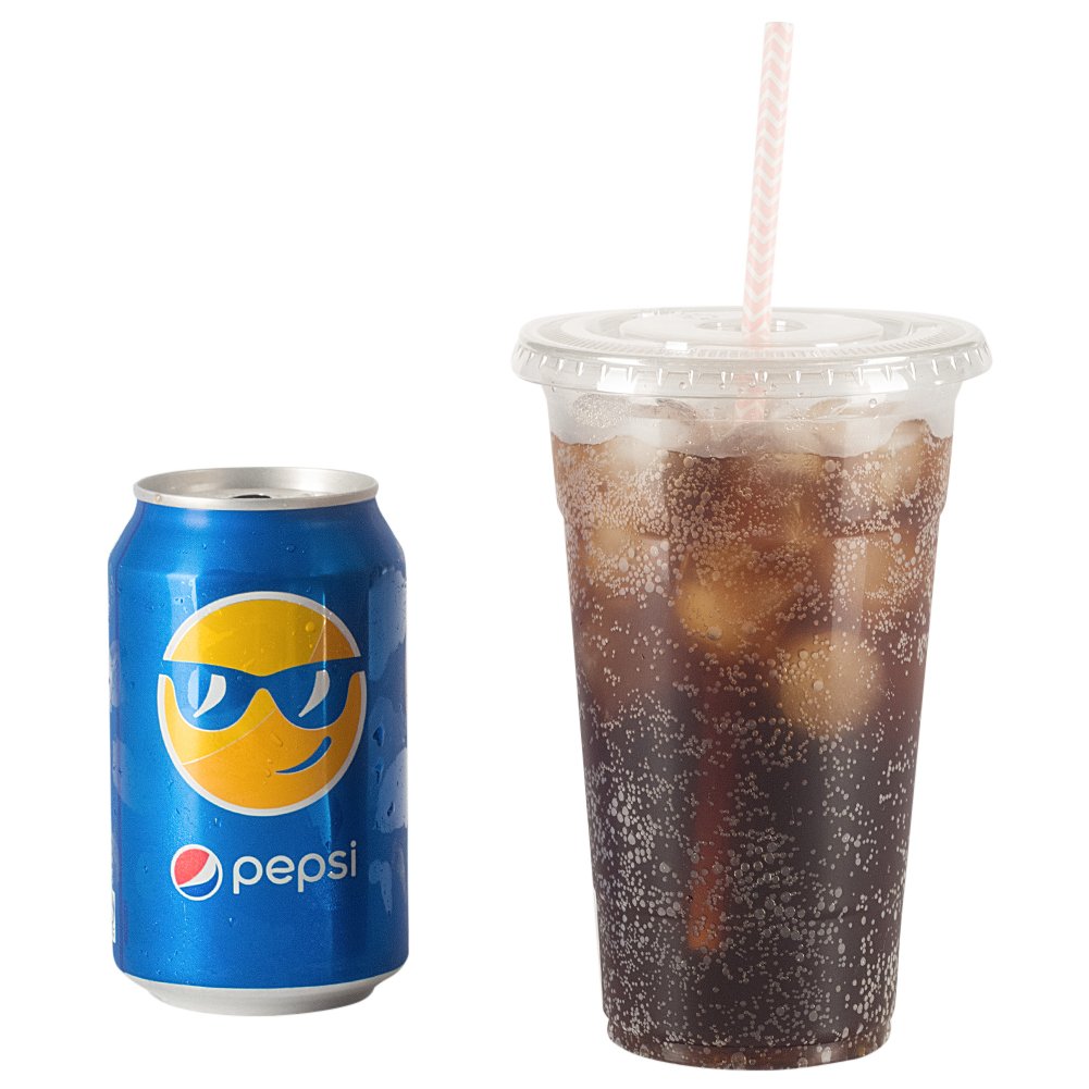 Belinlen 100 Sets 24 oz. Plastic Crystal Clear Cups with Flat Lids for Cold Drinks, Iced Coffee, Bubble Boba, Tea, Smoothie etc. (Coming with Extra 20 lids as Bonus)