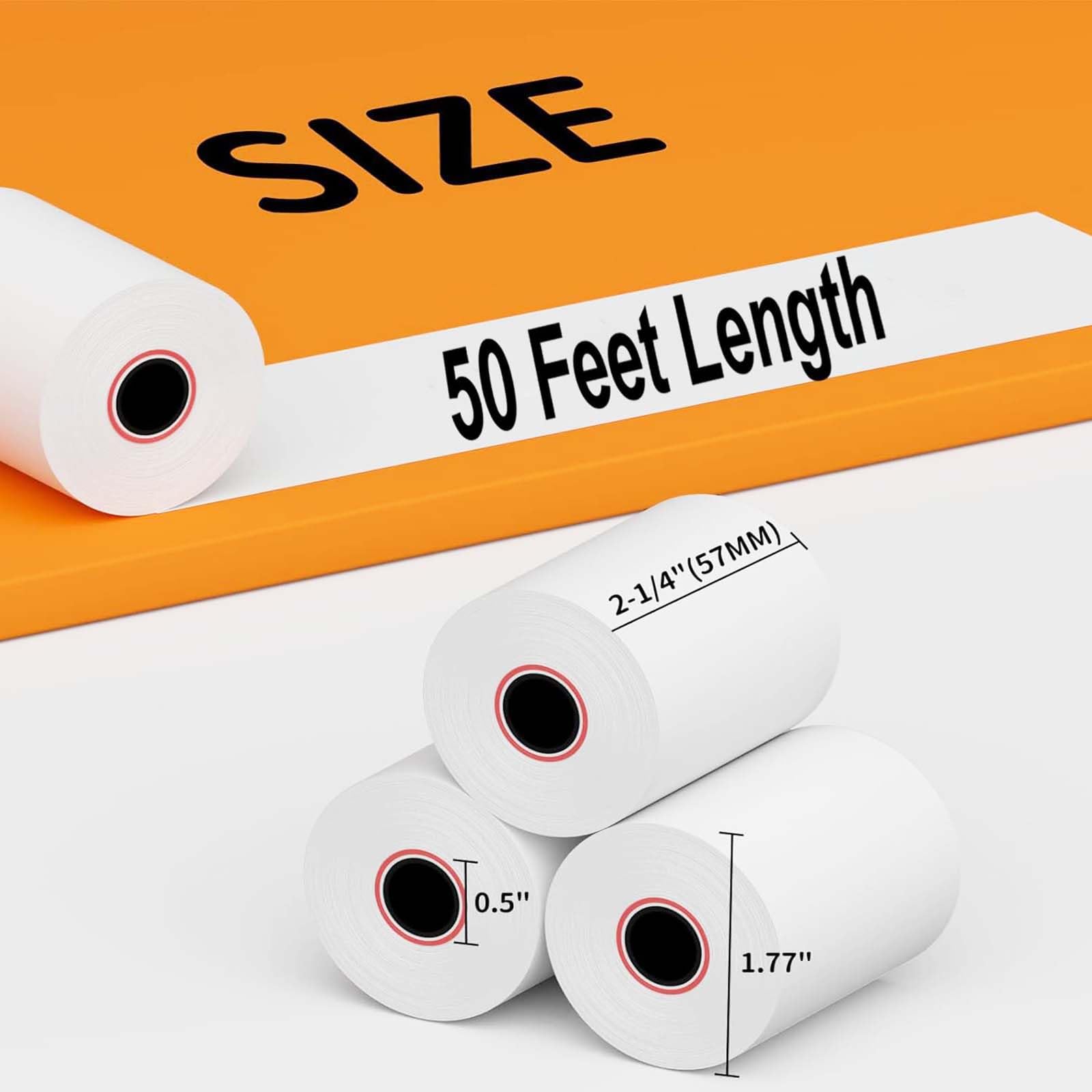 50 Rolls 2 1/4" x 50' Thermal Paper Receipt Rolls 2.25in x 50ft Cash Register POS Paper fits All Credit Card Terminals,58mm Thermal Receipt Paper