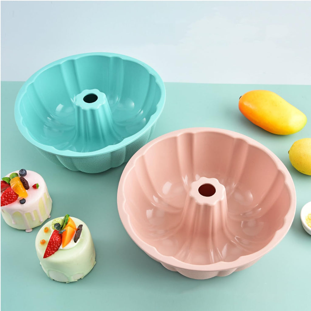 Lqucwepp 2PCS 10 Inch Cake Pan,Nonstick Fluted Cake Pan,Large Size Silicone Baking Molds for Bavarois, Brownie, Jello, Flan, Meatloaf,Pudding