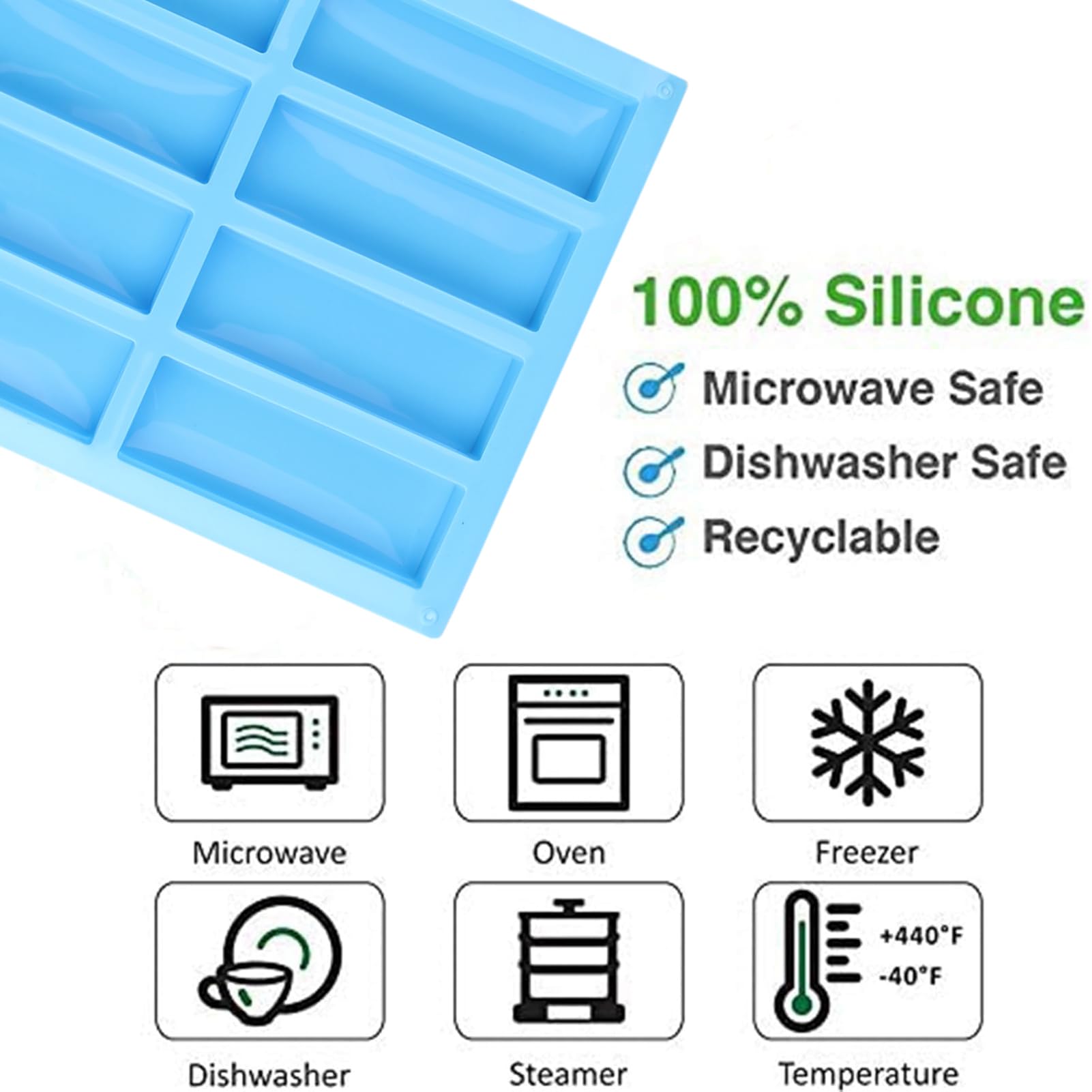 3 Pack Silicone Mold, 8 Cavity Large Rectangle Granola Bar Cereal Energy Bar Chocolate Bar Molds, Oreo Mold Silicone Baking Pan for Chocolate MuffinBrownie Corn Bread 3 Pack Cheese Cake Pudding
