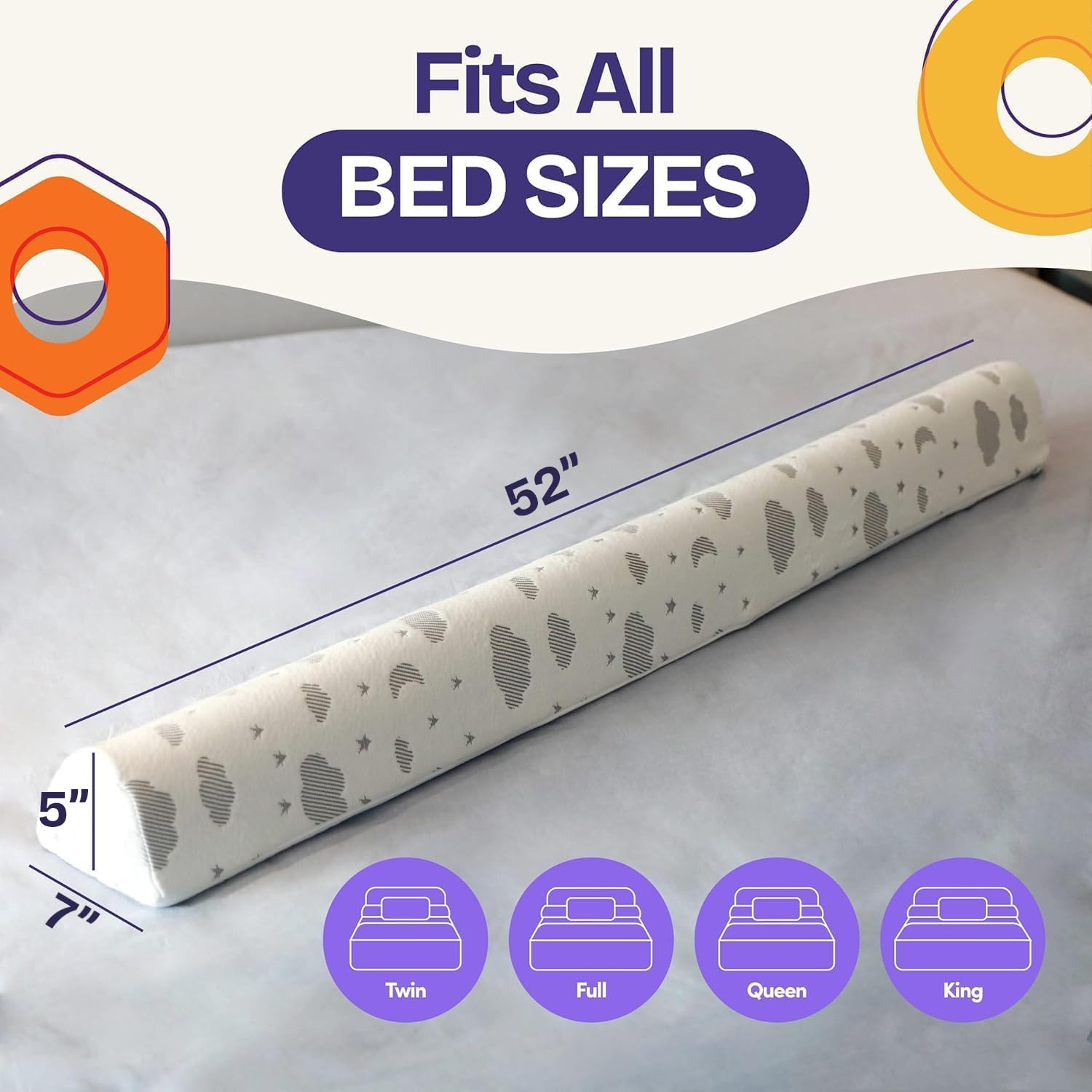 ComfyBumpy Bed Bumper for Toddlers 52" x 5" – Foam Rail Guard with Non-Slip Stability | Safer & More Secure Convex Design | Fits Twin, Full, Queen & King Mattresses