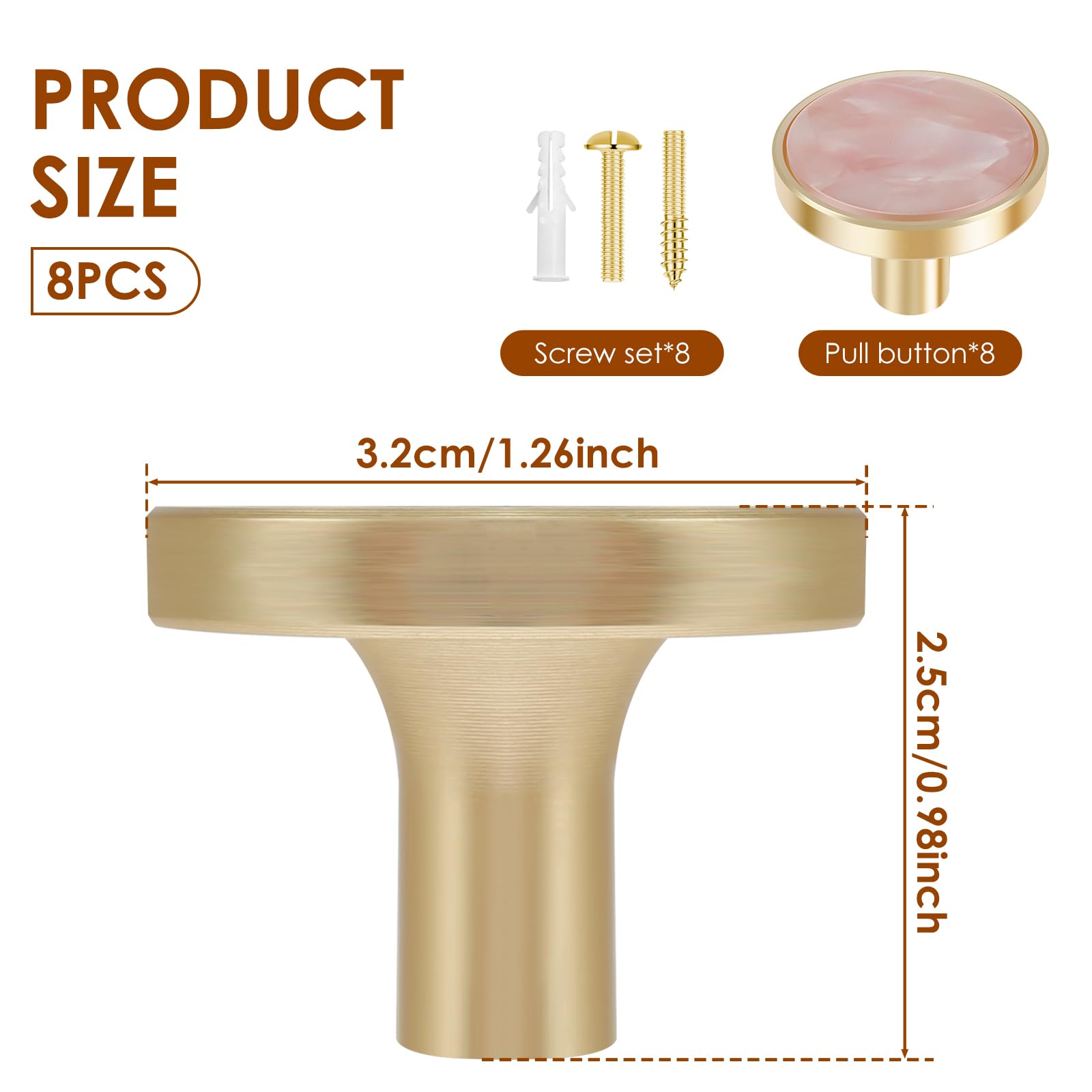 LYIYEYAN 8Pcs Drawer Knob Set, Zinc Alloy Dresser Pull with Screws, Decorative Drawer Handle, Exquisite Furniture Knob for Closet Dresser Door(Pink)