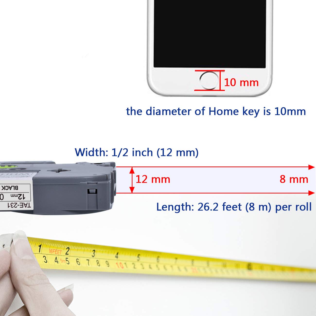 Tze231 PTouch Tape, 12mm Tz Tape Tze-231 Label Maker Black on White 0.47" Compatible with Brother PT-D210 PT-H100 PT-H110 PT-D600 PT-1280, 5-Pack