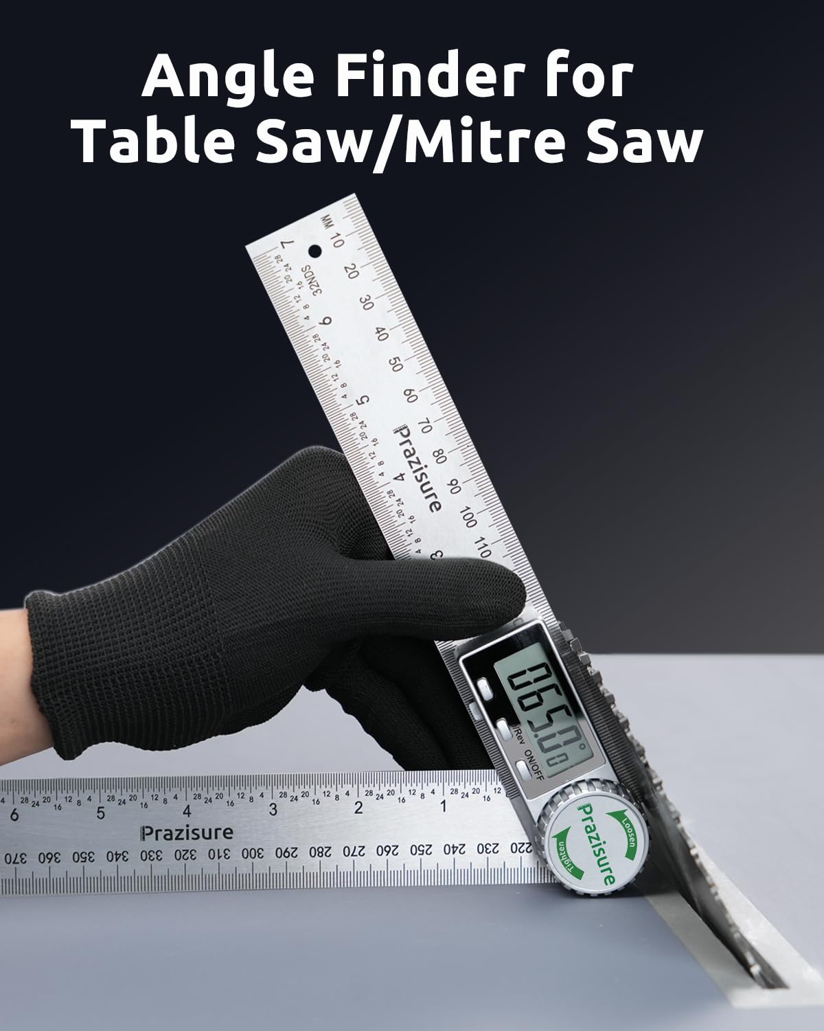 Prazisure Digital Angle Finder, Protractor 200mm, Professional Angle Measuring Tool for Woodworking, Construction and DIY Measurement (Includes 2 Batteries) (Aluminum)