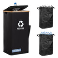 Recycling Bin Organizer for Home - 26 Gallon Recycle Bin for Kitchen with 2 Reusable Inner Bags - Indoor Recycling Bins with Lid for Bottles Cans Glass Plastic Cartons, Waterproof & Reusable (Black)