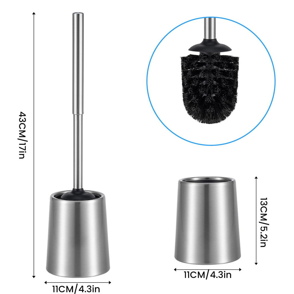 Smartbin Stainless Steel Toilet Brush and Holder Toilet Brush and Cases Bathroom Bowl Cleaning Brush Double Layer Holder Long Brush Handle High Density Bristles Silver