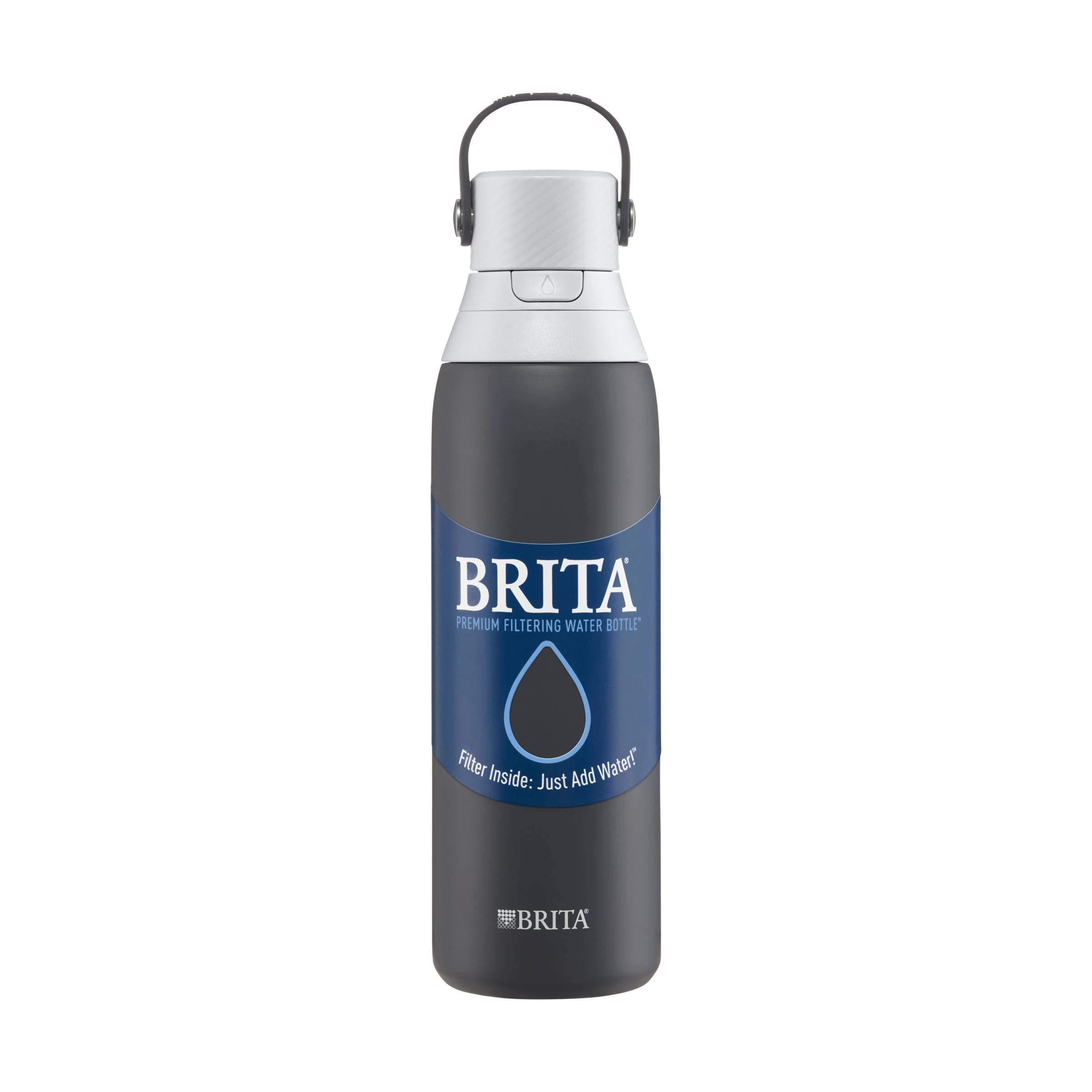 Brita Insulated Stainless Steel Filtering Water Bottle with Straw BPA-Free Water bottle for Sports, Travel or Hiking, Great for gifting, Easy-carry loop, Leak-proof lid, 26 Oz, Carbon