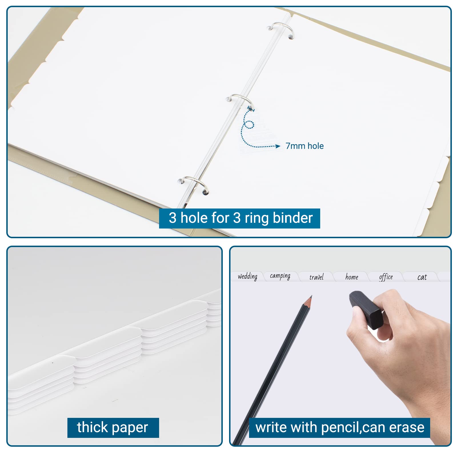 suituts 12 Pack 3 Ring Binder Dividers with 8 Tabs, Blank Write On, 3 Hole Punch Index Dividers, Paper Binder Dividers, 96 Dividers, Letter Size (White)