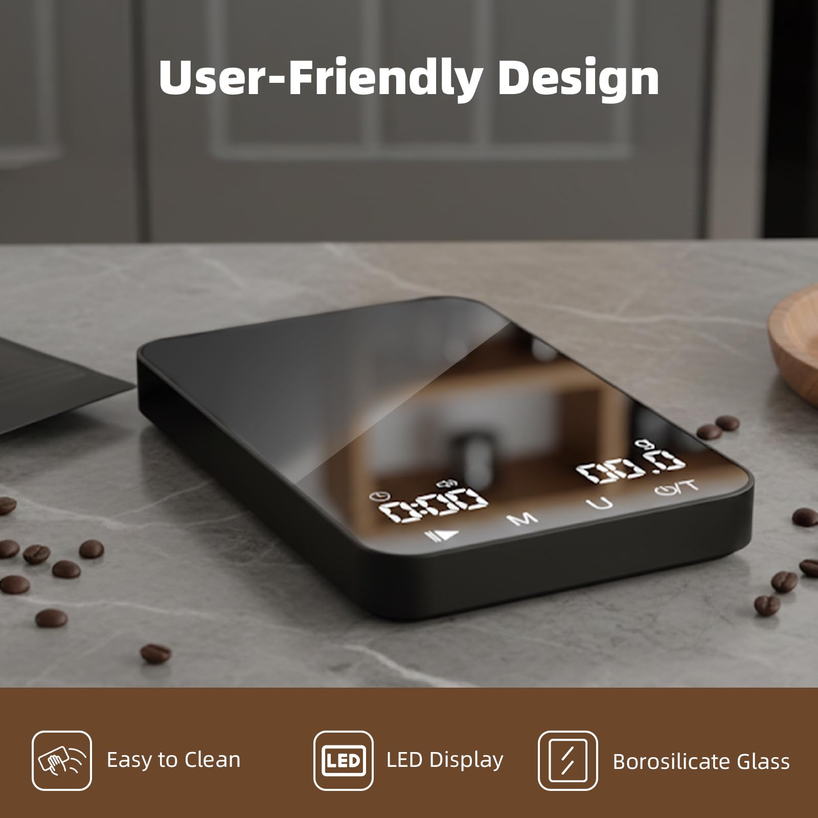 Rechargeable Mini Coffee Scale with Timer, 2kg/0.1g Diyife Espresso Scale with Tare, Buzzer Function, 6 Units, High Precision Portable Digital Accurate Scale for Espresso and Pour-Over Coffee