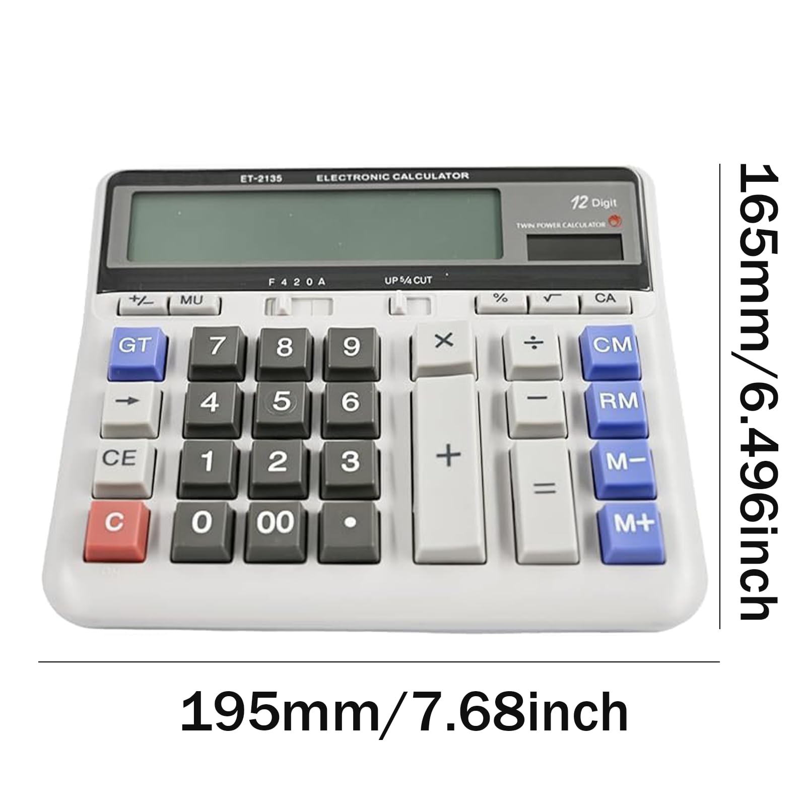 Desktop Accounting Calculator with 12-Digit Extra Large LCD Display, Accountant Calculator for Big Buttons, Battery & Solar Dual Power Supply for Office Business Home Daily Use