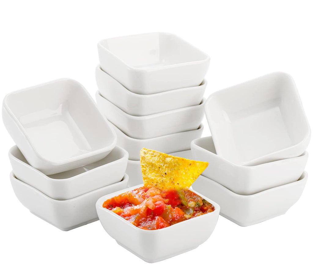 Lawei 12 Packs Ceramic Dip Bowls Set - 3 oz Condiments Server Dishes Mini Bowls Soy Sauce Dish for Sauce, Vinegar, Ketchup, BBQ and Party Dinner