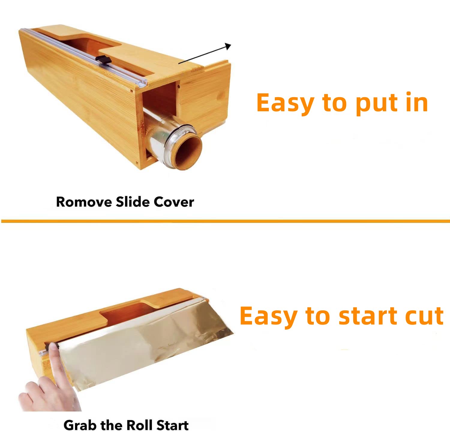 15 in Long Foil and Plastic Wrap Dispenser with Slide Cutter, Bamboo Kitchen roll Organizer Holder for 15’’roll,Compatible with Aluminum Foil, Parchment Paper,Wax Paper,Cling Film