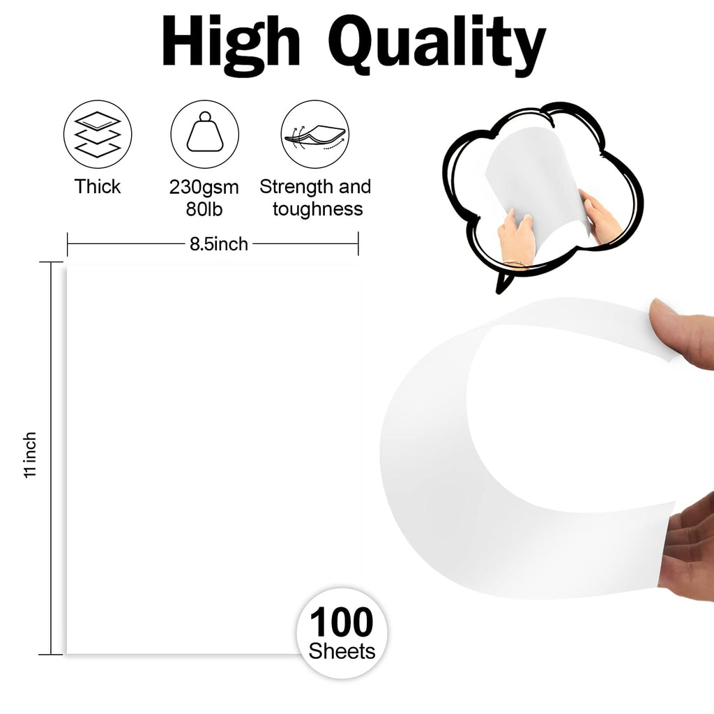 100 Sheets White Cardstock 8.5 x 11 Thick Paper, Goefun 80lb Card Stock Printer Paper for Invitations, Menus, Crafts, DIY Cards