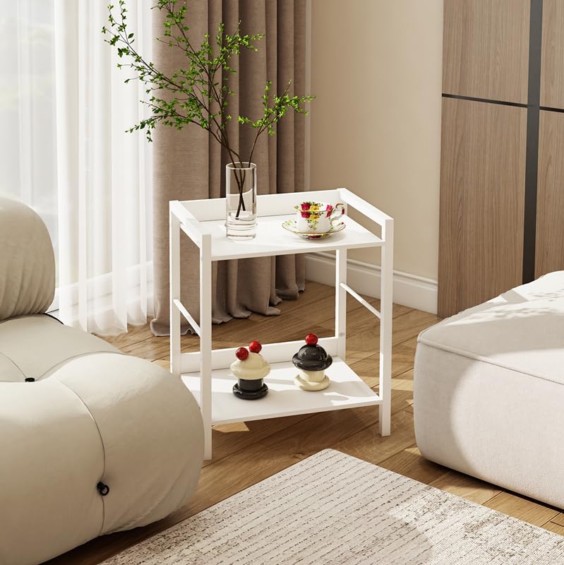 Side Table, Small End Table 17 inch, Narrow Nightstand Bedside Table for Bedroom, Sofa Entryway Table for Livingroom, Outdoor Coffee Table, White