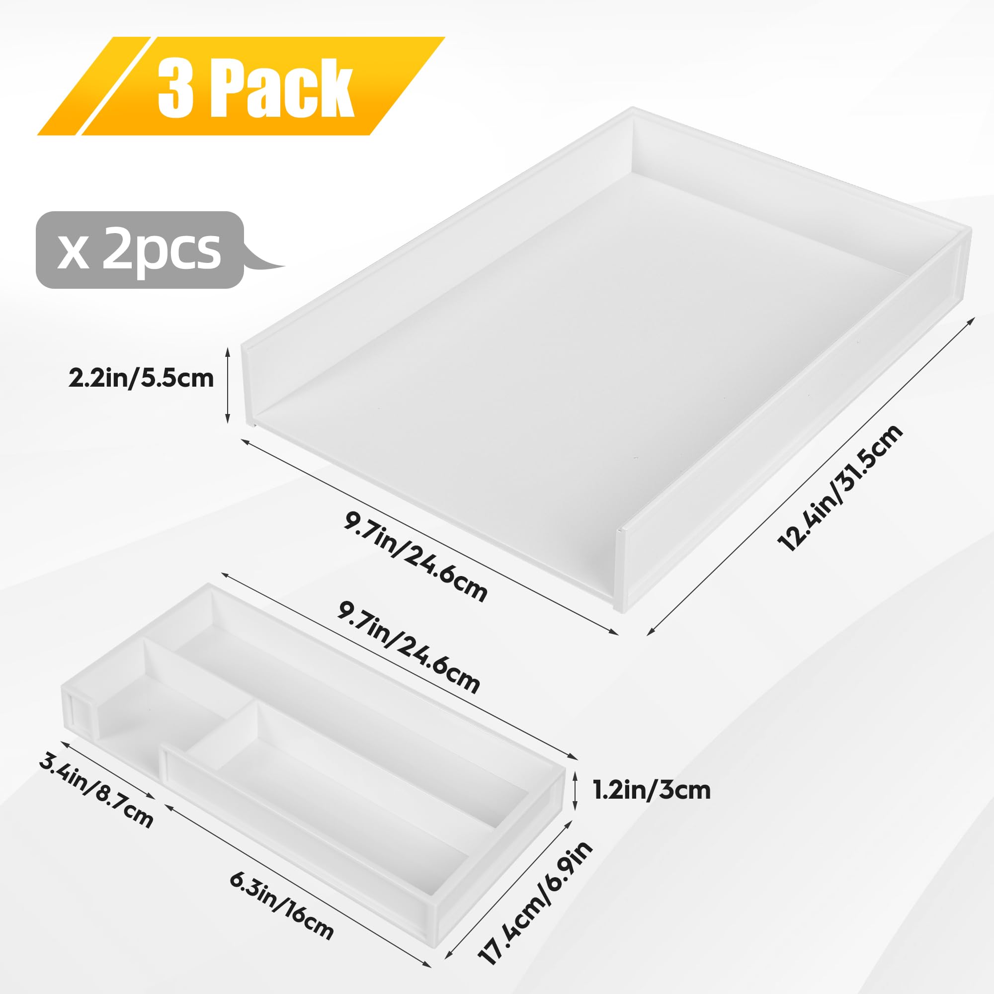 Eufrozy 3 Tier Stackable Letter Tray Paper Organizer, White Desk Paper Tray for Classroom Office Desktop Organizing Cardboard Inbox File Sorter A4 Paper Turn in Tray Document Storage Mail Holder