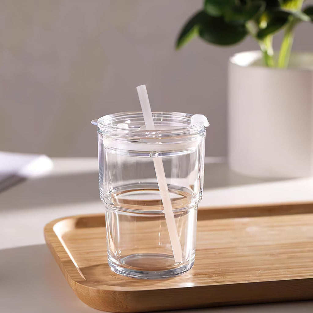 Luxfuel 13oz/400ml Glass Tumbler with Straw and Lid, 1 Pack Glass Cup, Sealed Carry on Travel Coffee Cup for Coffee, Iced Tea, Water