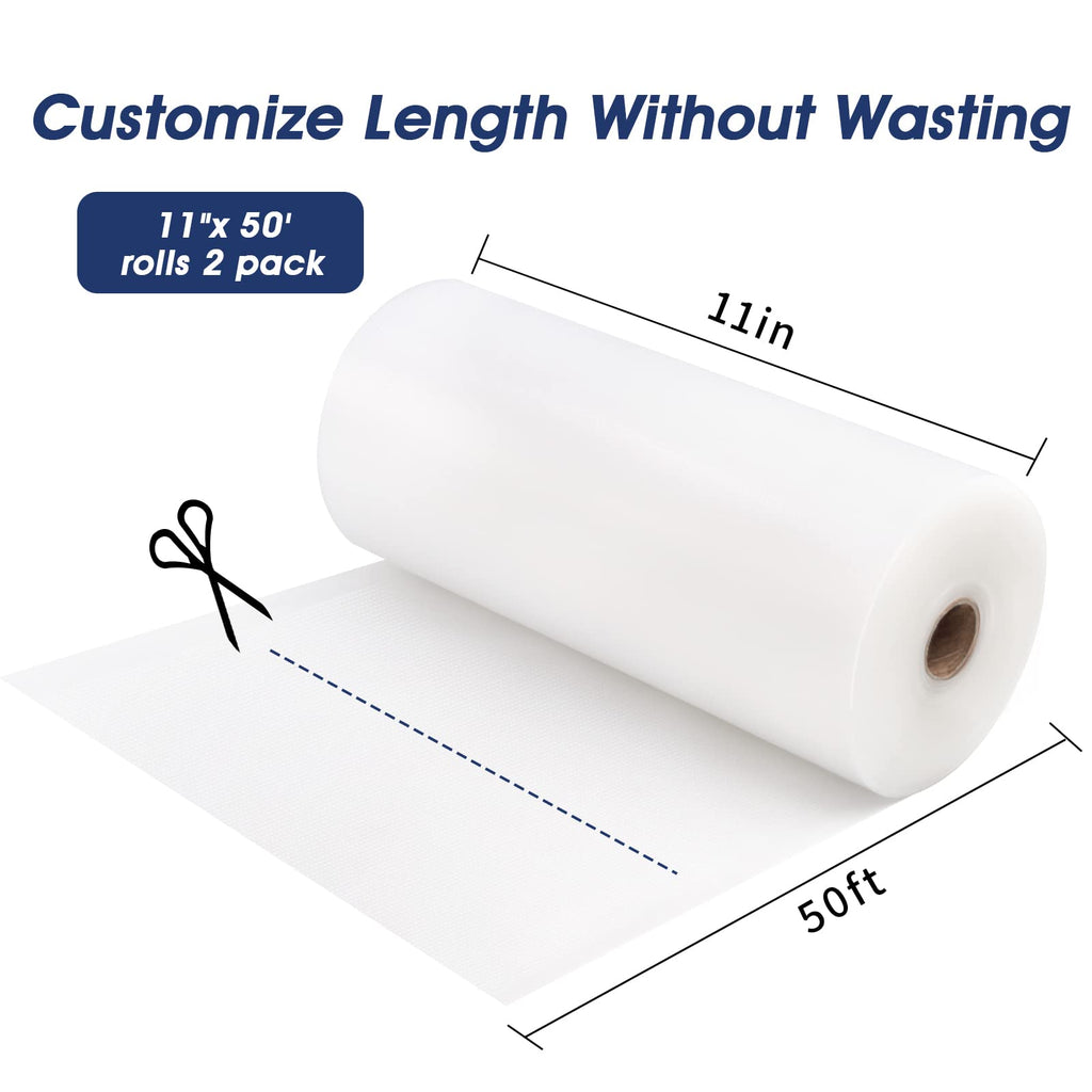 Deefre Vacuum Sealer Bags 2 Rolls 11"x50' Commercial Grade Food Saver Bags for Seal a Meal, BPA Free, Heavy Duty, Great for vac Storage, Meal Prep or Sous Vide